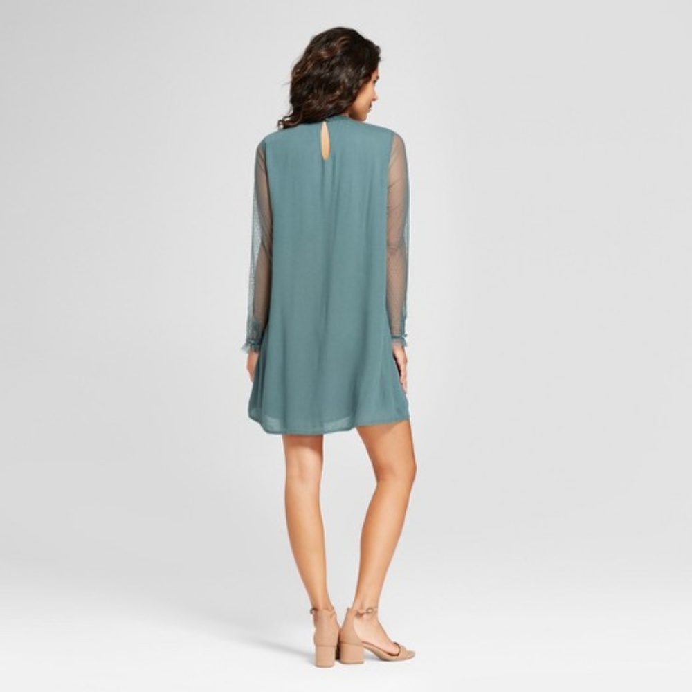 "SALE" NEW Teal Green Lace Insert Shift Dress [C5] - Picture 2 of 7
